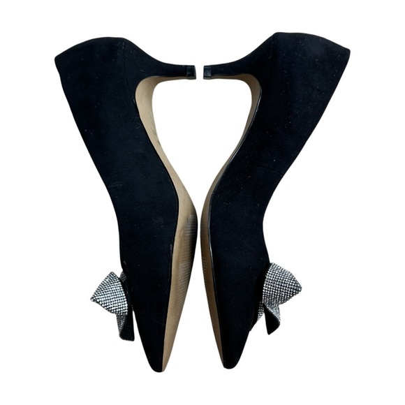 J. Crew Black Suede Este Kitten Heels with a Rhinestone Bow Womens 6.5 - Picture 8 of 8